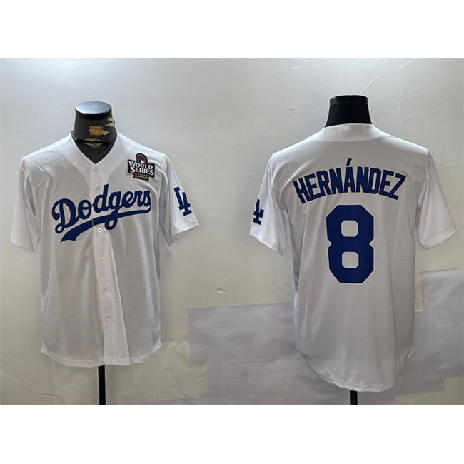 Los Angeles Dodgers #8 Enrique Hernandez White MWATKINS 2024 World Series Cool Base Stitched Jersey