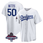 Los Angeles Dodgers #50 Mookie Betts White MWATKINS 2024 World Series Champions Cool Base Stitched Jersey