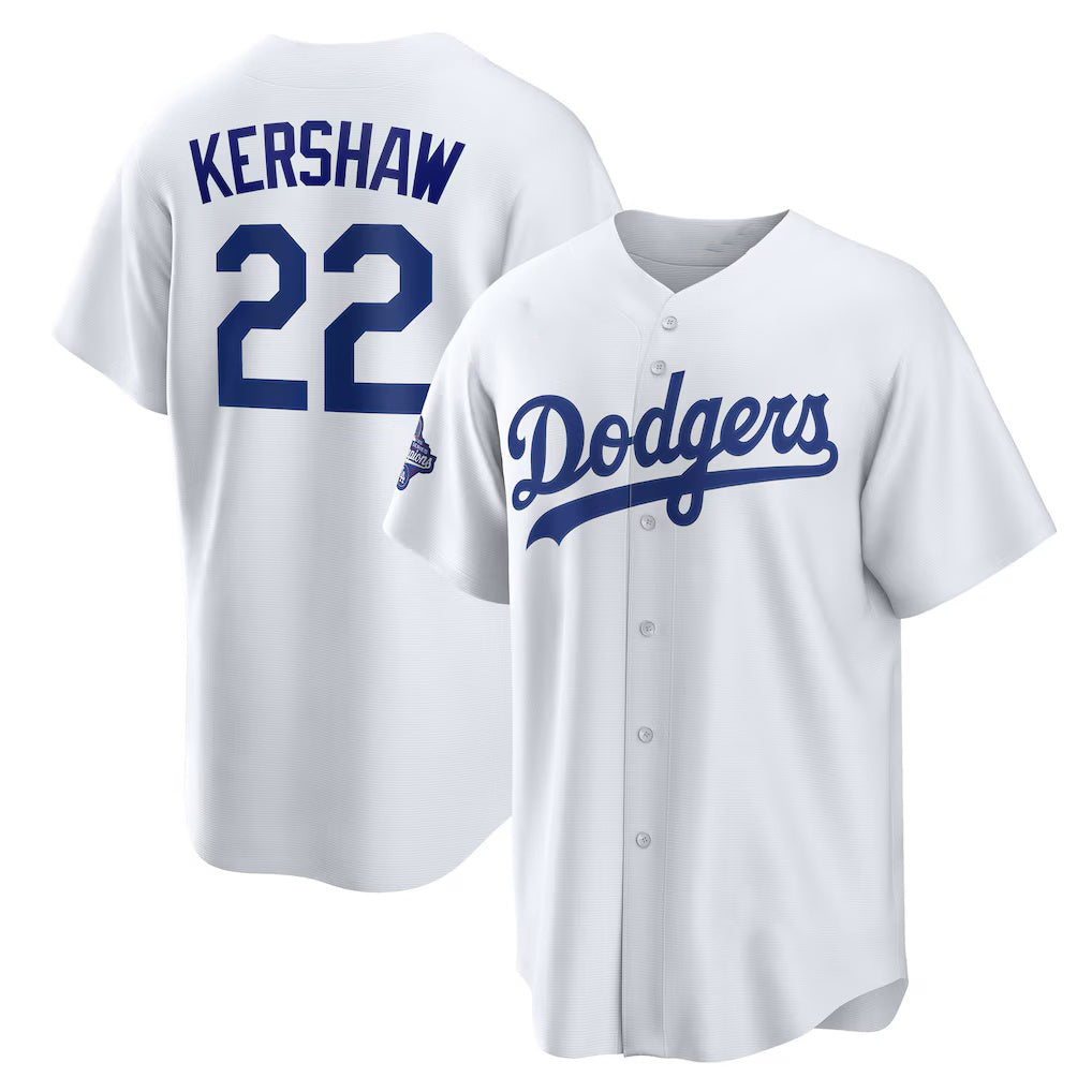 Los Angeles Dodgers #22 Clayton Kershaw White MWATKINS Home 2025 World Series Champions Replica Jersey
