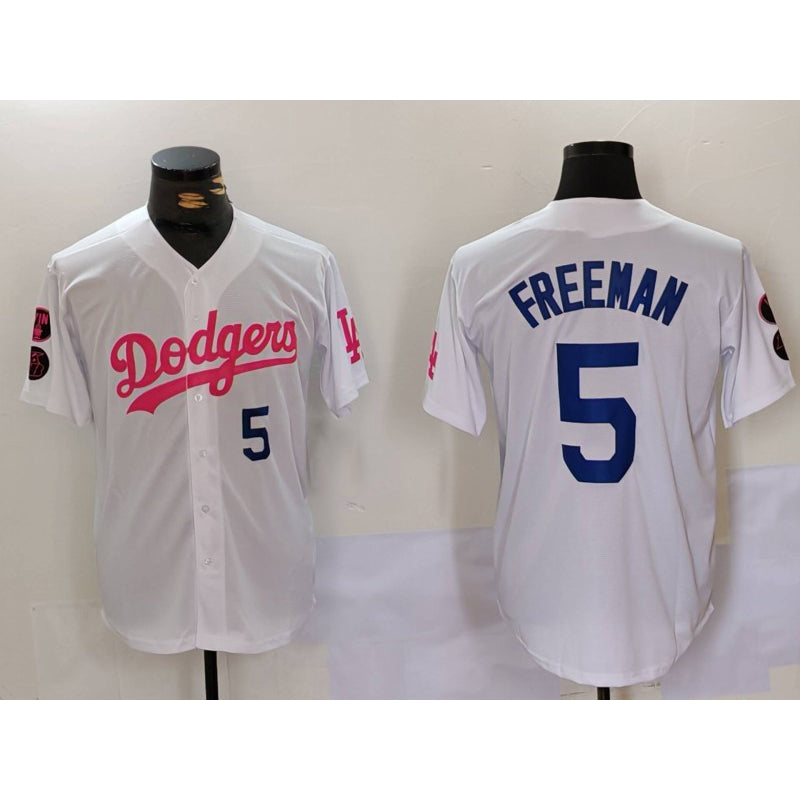 Los Angeles Dodgers #5 Freddie Freeman White Pink MWATKINS Vin & Kobe Patch Stitched Jersey1