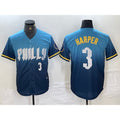 Philadelphia Phillies #3 Bryce Harper Number Blue MWATKINS 2024 City Connect Limited Stitched Jersey