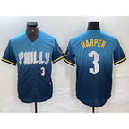 Philadelphia Phillies #3 Bryce Harper Number Blue MWATKINS 2024 City Connect Limited Stitched Jersey