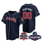 Custom Atlanta Braves Navy MWATKINS Active Player 2021 World Series Chimpions With 150th Anniversary Cool Base Stitched Jersey