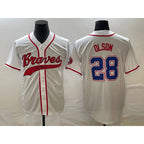 Atlanta Braves #28 Matt Olson White MWATKINS Cool Base With Patch Stitched Jersey 2