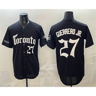 Toronto Blue Jays #27 Vladimir Guerrero Jr Black MWATKINS Gothic North Edition Limited Stitched Jersey