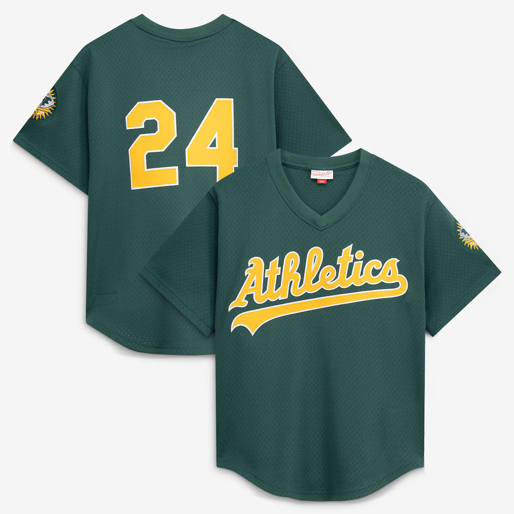 Oakland Athletics #24 Rickey Henderson Mitchell & Ness Green MWATKINS Authentic Batting Practice Jersey