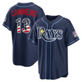 Tampa Bay Rays #13 Junior Caminero USA 250 Fourth of July Road Stadium Jersey - Navy MWATKINS