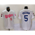 Los Angeles Dodgers #5 Freddie Freeman White Pink MWATKINS Vin & Kobe Patch Stitched Jerseys
