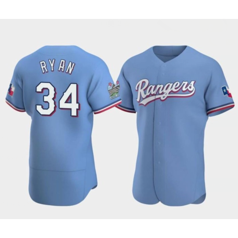 Texas Rangers #34 Nolan Ryan Blue MWATKINS Flex Base Stitched Jersey