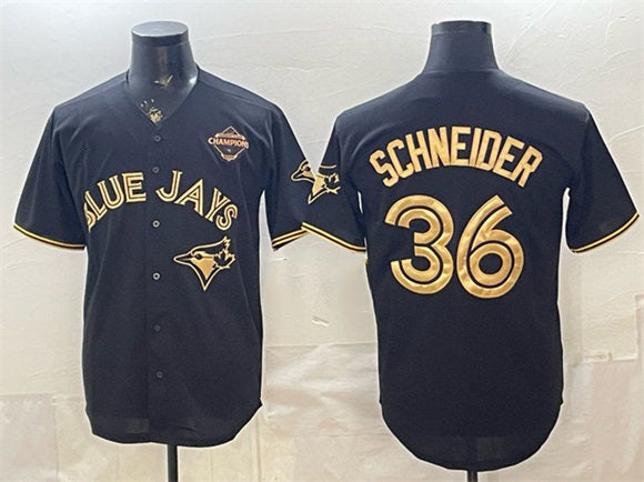 Toronto Blue Jays #36 Davis Schneider Black Gold MWATKINS 2025 American League Champions Limited Stitched Jersey