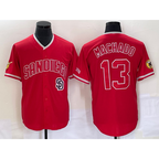 San Diego Padres #13 Manny Machado Red MWATKINS NEW 2023 Cool Base Stitched Jersey