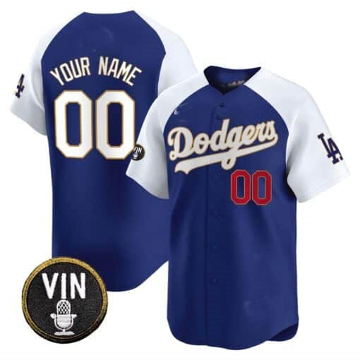 Custom Los Angeles Dodgers Vin Scully Patch Gold Trim Vapor Premier Limited Jersey ¨C Royal White MWATKINS