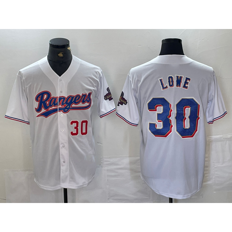 Texas Rangers #30 Nathaniel Lowe Number White MWATKINS 2024 Gold Collection Limited Cool Base Jerseys