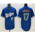 Los Angeles Dodgers #17 Shohei Ohtani Number Blue Green MWATKINS Stitched Cool Base Jerseys