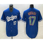 Los Angeles Dodgers #17 Shohei Ohtani Number Blue Green MWATKINS Stitched Cool Base Jerseys