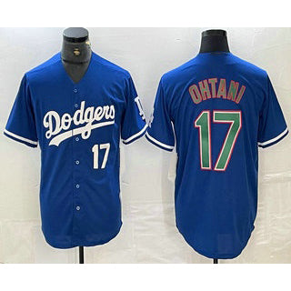 Los Angeles Dodgers #17 Shohei Ohtani Number Blue Green MWATKINS Stitched Cool Base Jerseys