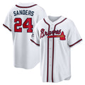 Atlanta Braves #24 Deion Sanders White MWATKINS Home Retired Player Replica Jersey
