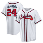 Atlanta Braves #24 Deion Sanders White MWATKINS Home Retired Player Replica Jersey