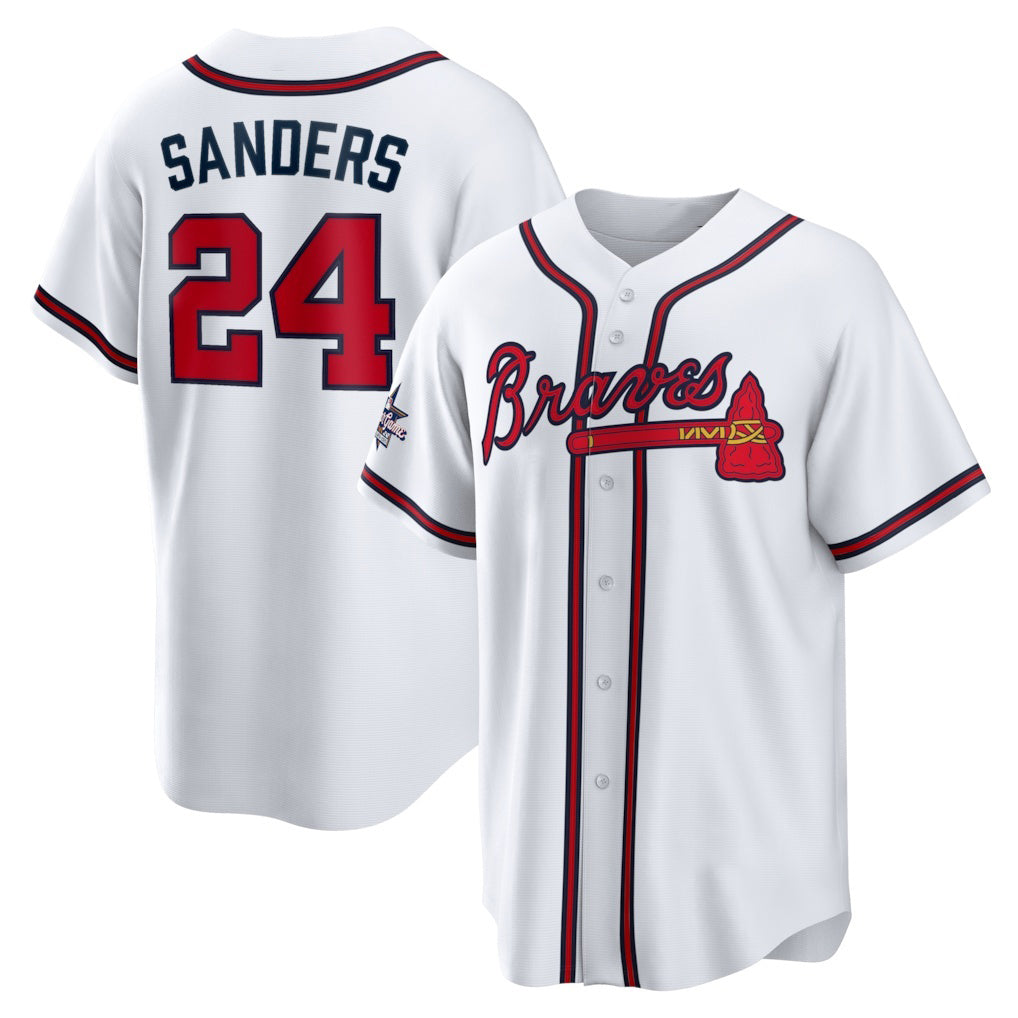 Atlanta Braves #24 Deion Sanders White MWATKINS Home Retired Player Replica Jersey