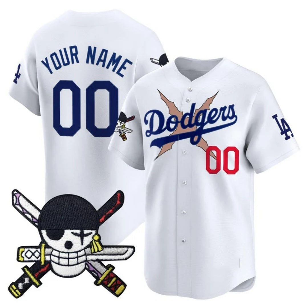 Custom Los Angeles Dodgers x One Piece White MWATKINS Zoro Patch Vapor Premier Limited Jersey - Stitched