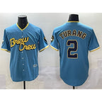 Milwaukee Brewers #2 Brice Turang Powder Blue MWATKINS City Connect Cool Base Stitched Jersey