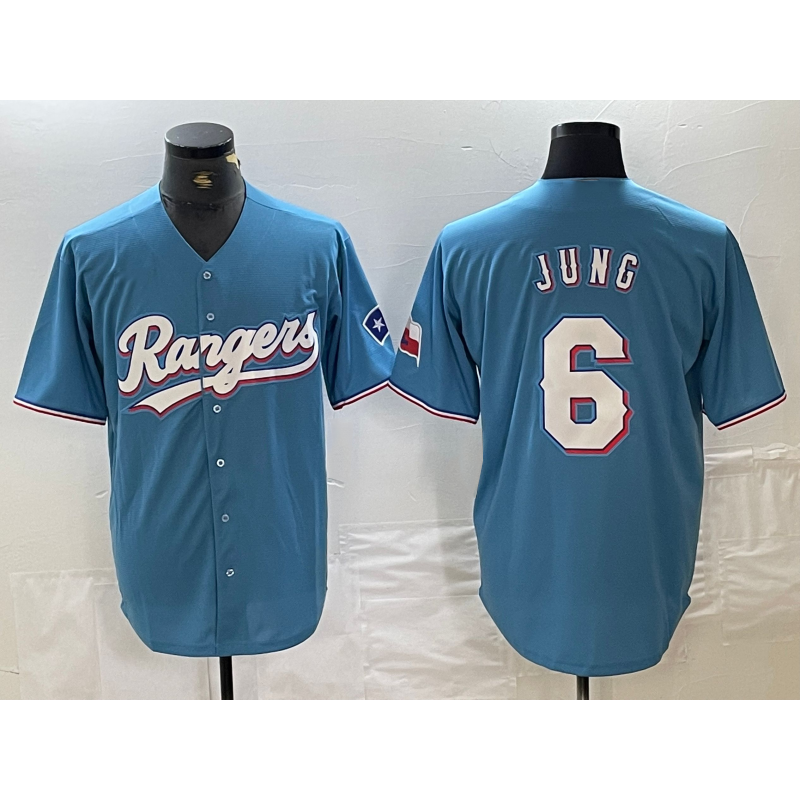 Texas Rangers #6 Josh Jung Light Blue MWATKINS Team Logo Cool Base Jersey