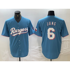 Texas Rangers #6 Josh Jung Light Blue MWATKINS Team Logo Cool Base Jersey