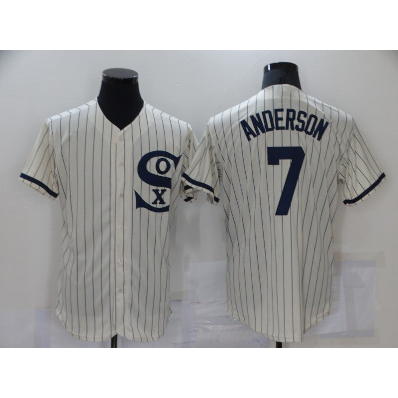 Chicago White Sox #7 Tim Anderson 2021 Cream MWATKINS Navy Field of Dreams Name Flex Base Stitched Jersey