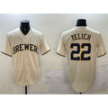 Milwaukee Brewers #22 Christian Yelich Cream MWATKINS Cool Base Stitched Jersey