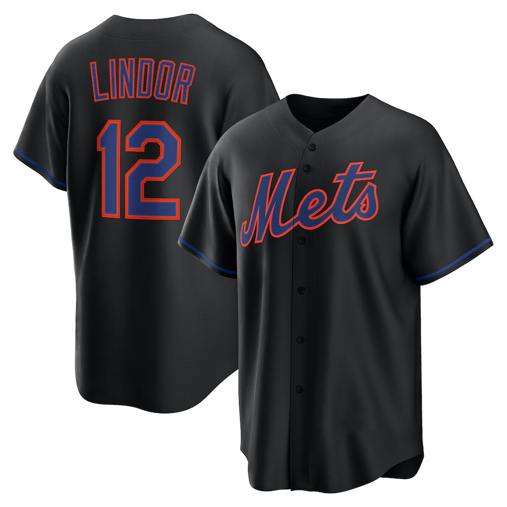 New York Mets #12 Francisco Lindor Black MWATKINS Alternate Replica Jersey