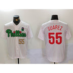 Philadelphia Phillies #55 Ranger Su¨¢rez White Green MWATKINS Cool Base Stitched Jerseys