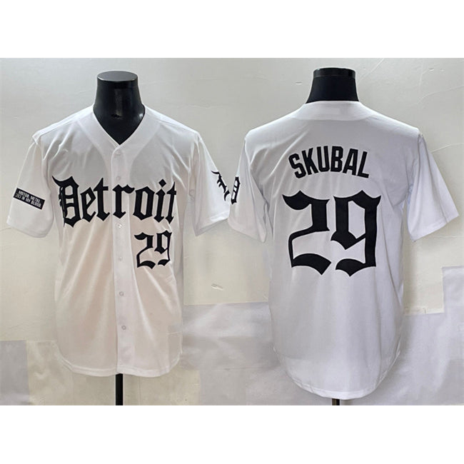 Detroit Tigers #29 Tarik Skubal White MWATKINS 'Motor Gothic Edition' Vapor Premier Limited Stitched Jersey