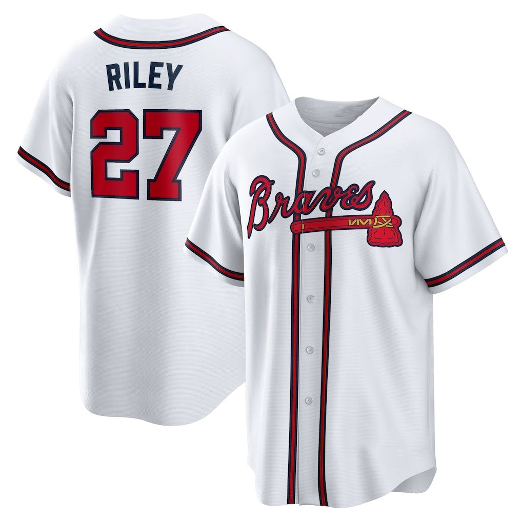 Atlanta Braves #27 Austin Riley White MWATKINS Home Replica Player Jersey