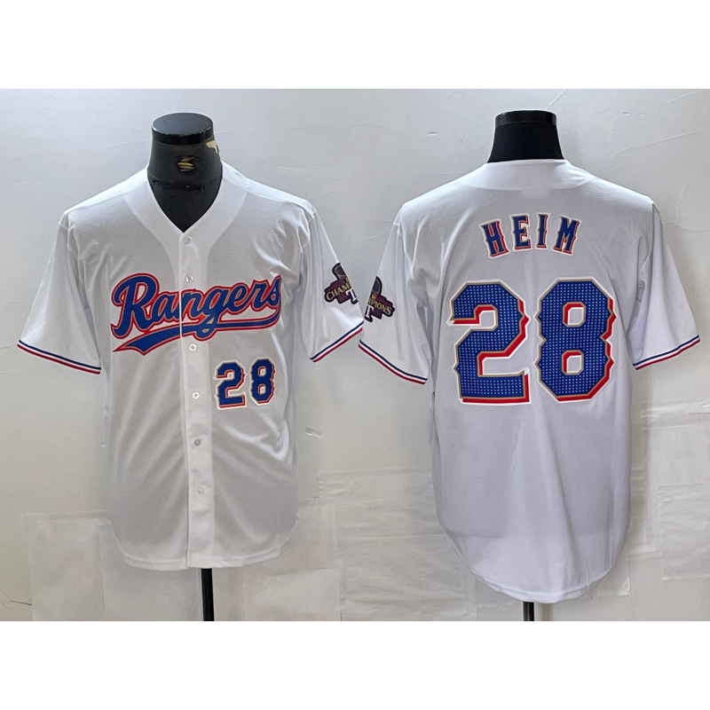 Texas Rangers #28 Jonah Heim Number White MWATKINS 2023 World Series Champions Cool Base Jerseys