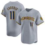 Milwaukee Brewers #11 Jackson Chourio Grey MWATKINS 2024 Away Limited Stitched Jersey