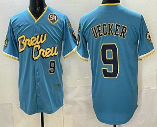 Milwaukee Brewers #9 Bob Uecker Blue MWATKINS City Connect Limited Jersey