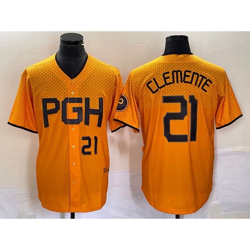 Pittsburgh Pirates #21 Roberto Clemente Number Gold MWATKINS 2023 City Connect Stitched Jersey 2