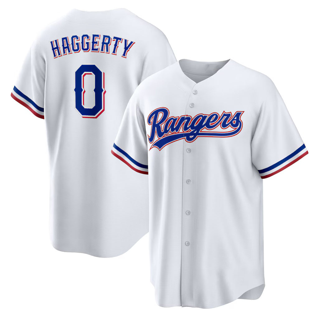Texas Rangers #0 Sam Haggerty White MWATKINS Home Replica Jersey