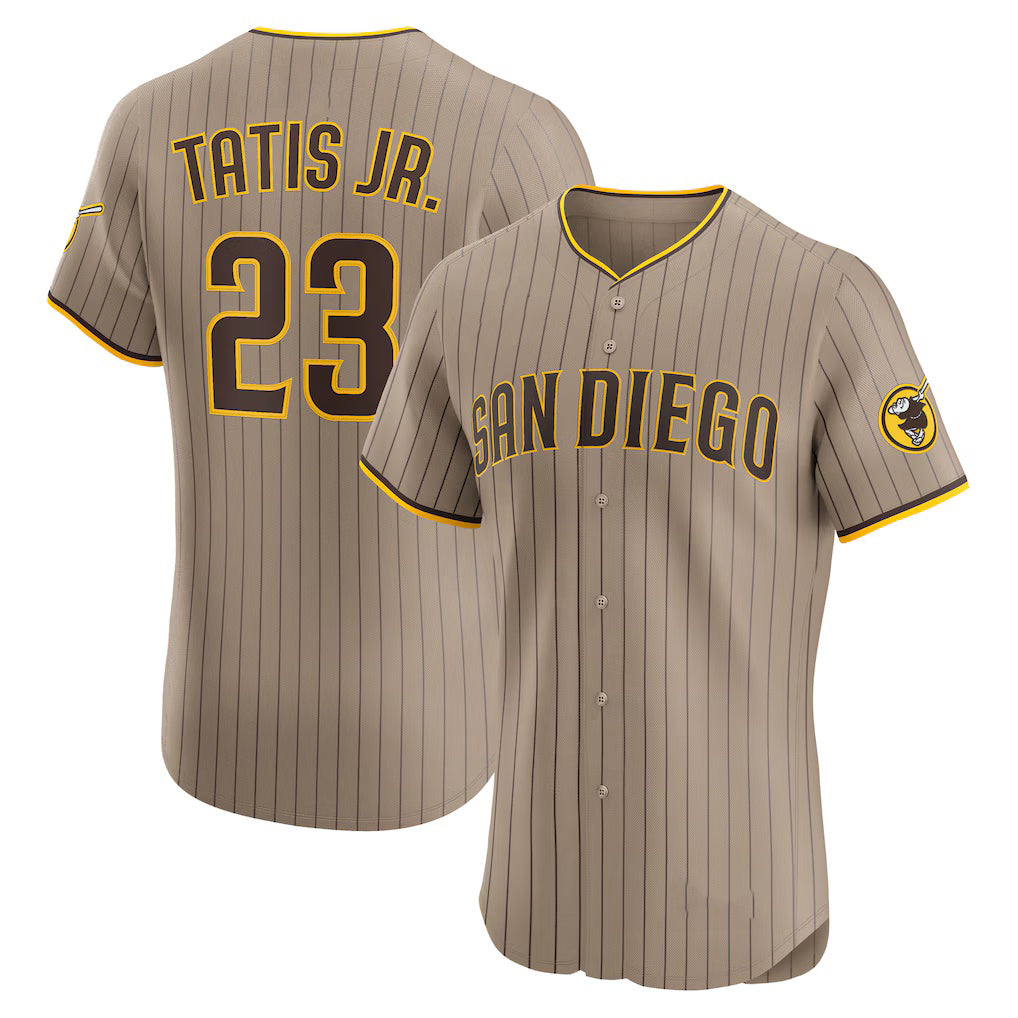 San Diego Padres #23 Fernando Tatis Jr. Khaki MWATKINS Sand Elite Jersey