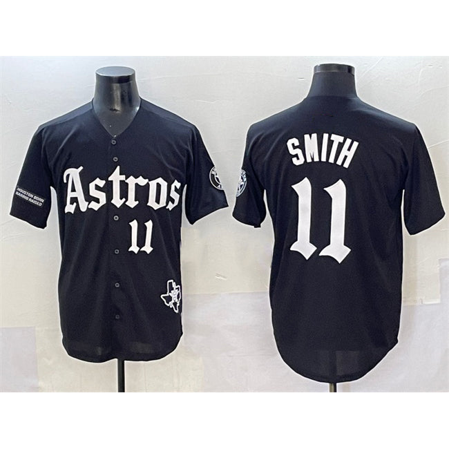 Houston Astros #11 Cam Smith Black MWATKINS Gothic 'Houston Born Barrio Raised' Limited Stitched Jersey