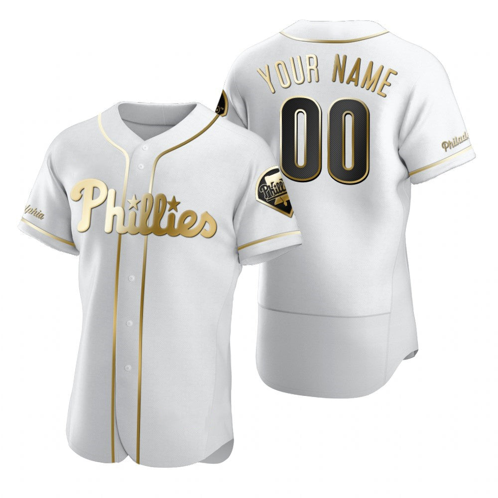 Custom Philadelphia Phillies White MWATKINS Stitched Flex Base Golden Edition Jersey