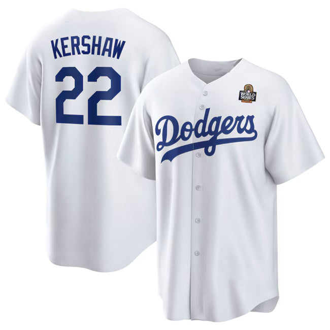 Los Angeles Dodgers #22 Clayton Kershaw White MWATKINS 2024 World Series Cool Base Stitched Jersey