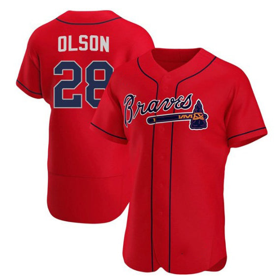 Atlanta Braves #28 Matt Olson Red MWATKINS Flex Base Stitched Jersey