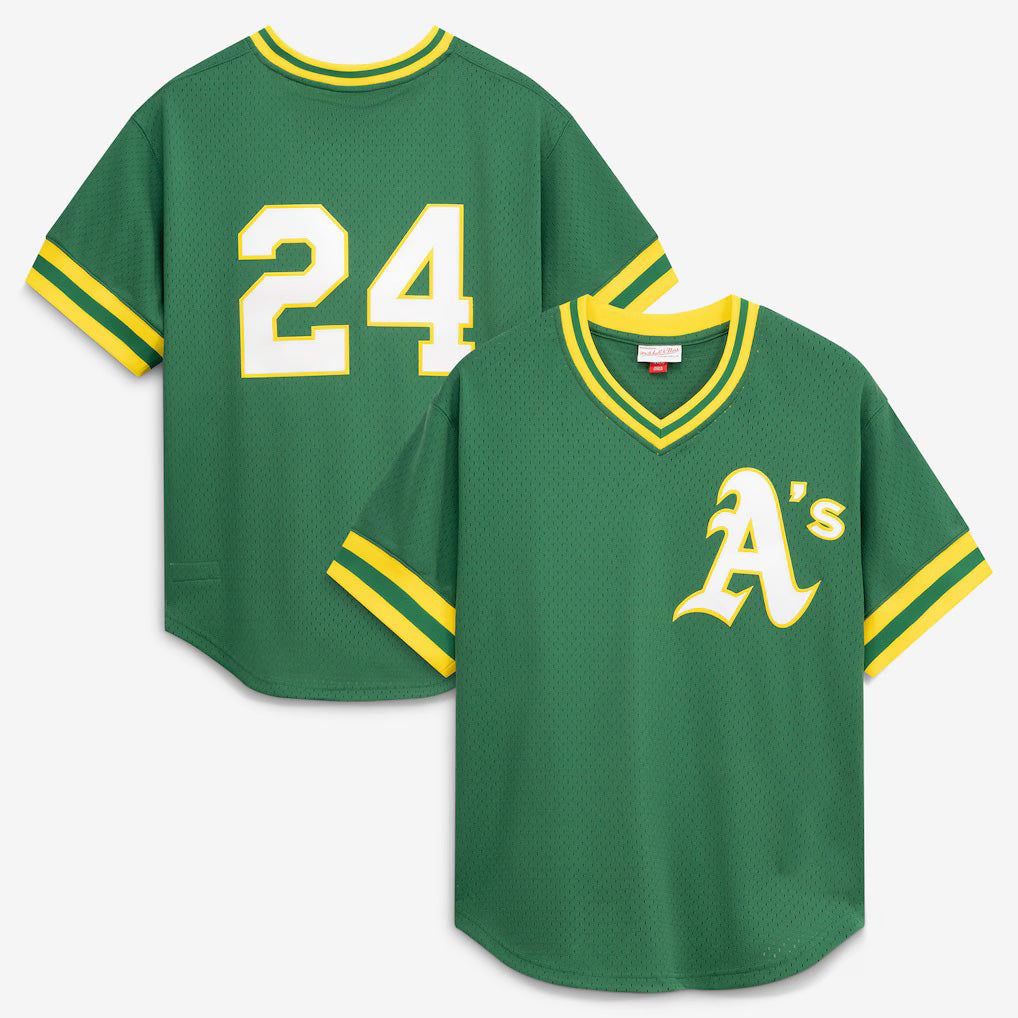 Oakland Athletics #24 Rickey Henderson Mitchell & Ness Green MWATKINS Authentic Batting Practice Jersey 2