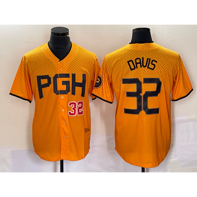 Pittsburgh Pirates #32 Henry Davis Number Yellow MWATKINS 2023 City Connect Stitched Jersey 2