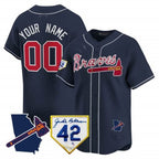 Custom Atlanta Braves 2024 Robinson & Georgia Patch Vapor Premier Limited Jersey ¨C Navy MWATKINS