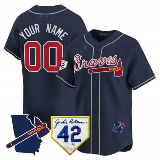 Custom Atlanta Braves 2024 Robinson & Georgia Patch Vapor Premier Limited Jersey ¨C Navy MWATKINS