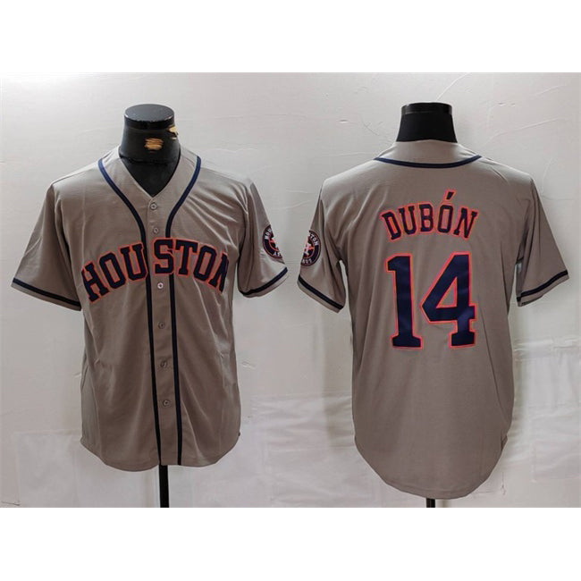 Houston Astros #14 Mauricio Dub¨®n Grey MWATKINS Cool Base Stitched Jersey