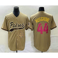 San Diego Padres #44 Joe Musgrove Number Tan MWATKINS Pinstripe 2023 City Connect Cool Base Stitched Jersey