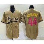 San Diego Padres #44 Joe Musgrove Number Tan MWATKINS Pinstripe 2023 City Connect Cool Base Stitched Jersey